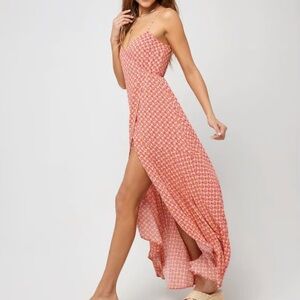 LIKE NEW L*Space Junie summatime Orange and Pink Patterned wrap Tie Dress size S
